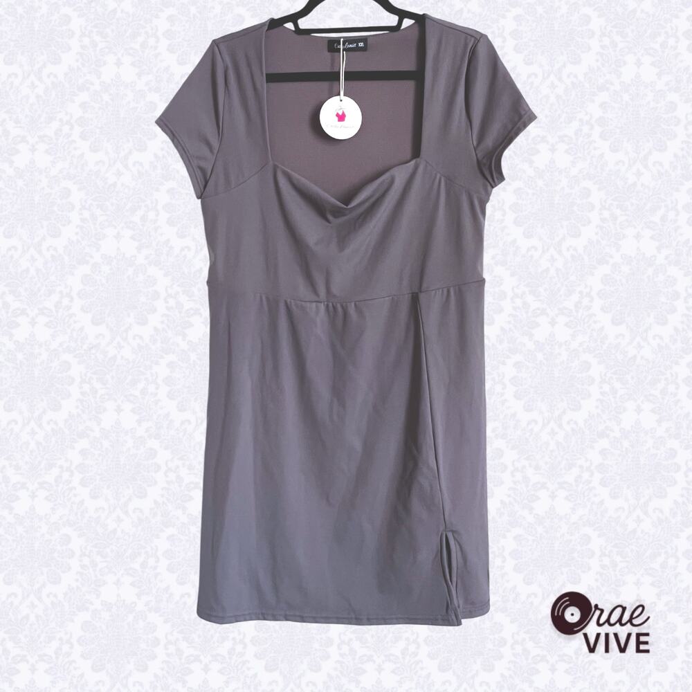 NWT Casly Lamiit XXL Grey Square Neck Cap Sleeve Active Dress